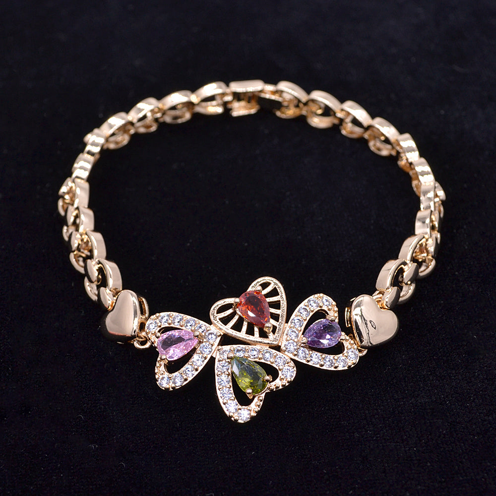Wholesale Gold Plated Women Multicolor Zircon CZ Love Hearts Bracelet Jewelry