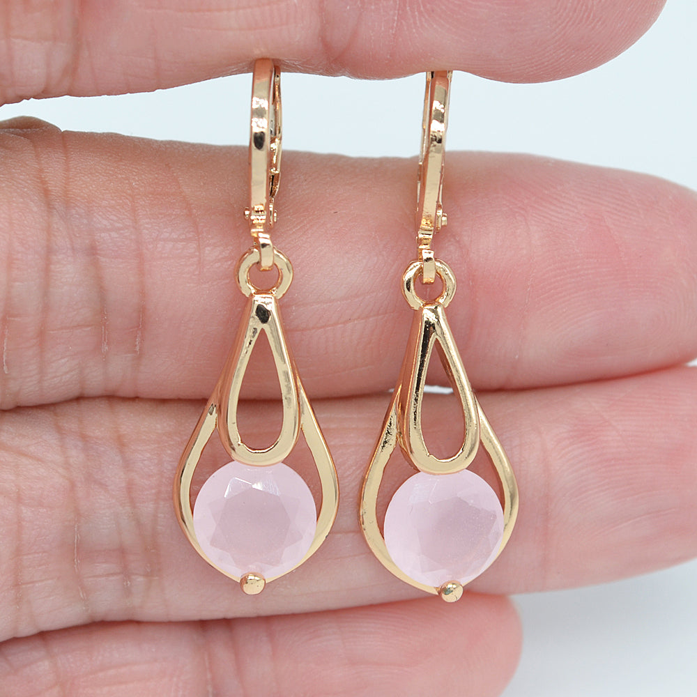 Wholesale Gold Plated Women Lake Blue Zircon CZ Teardrop Dangle Earrings Jewelry