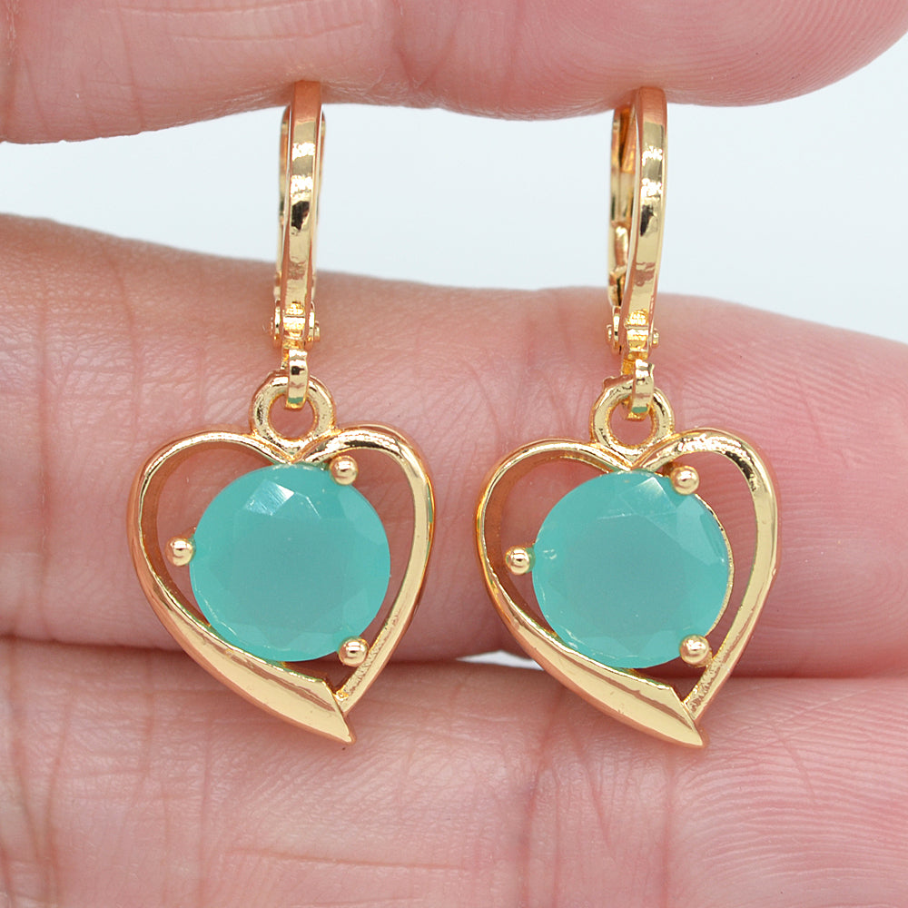 Wholesale Gold Plated Women Green Zircon CZ Heart Drop Earrings Jewelry