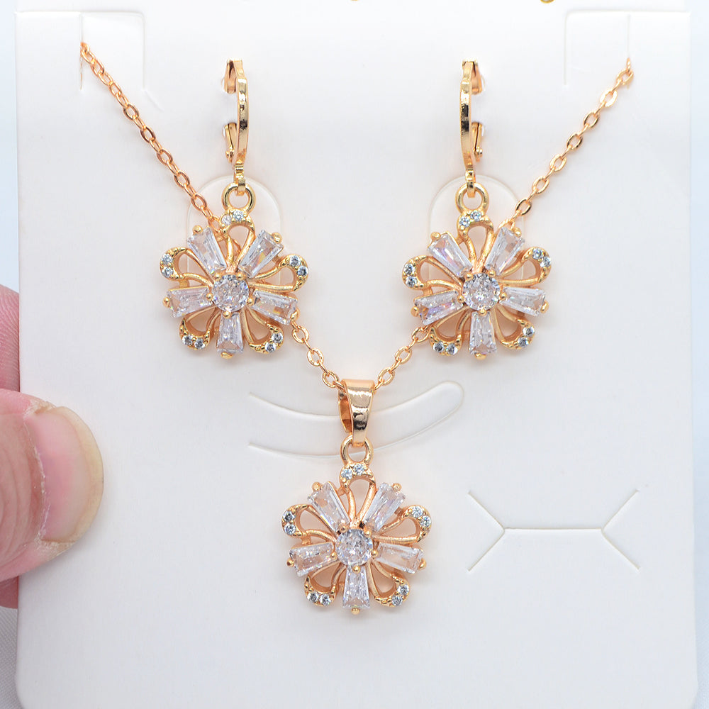 Wholesale Gold Plated Multicolor Zircon CZ Women Flower Jewelry Set