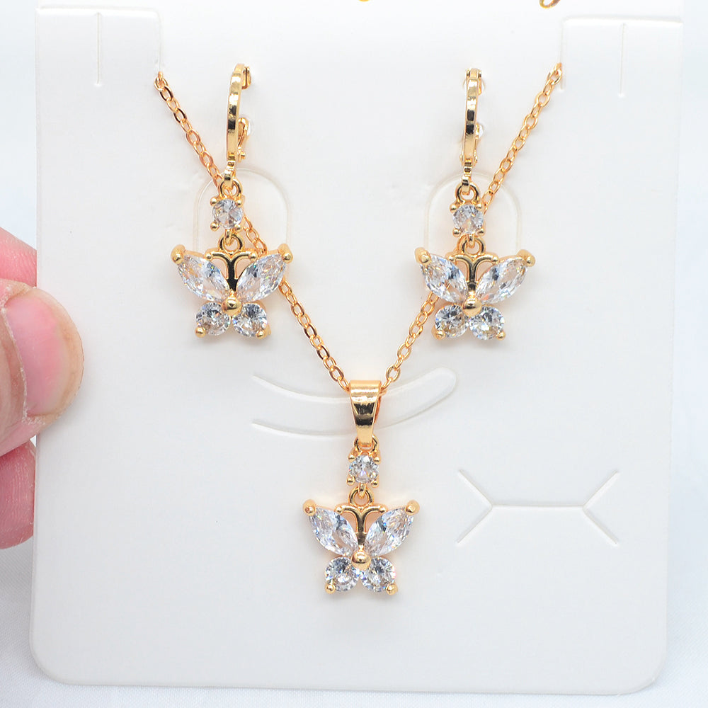 Wholesale Gold Plated Women Multicolor Zircon CZ Cute Butterfly Jewelry Set