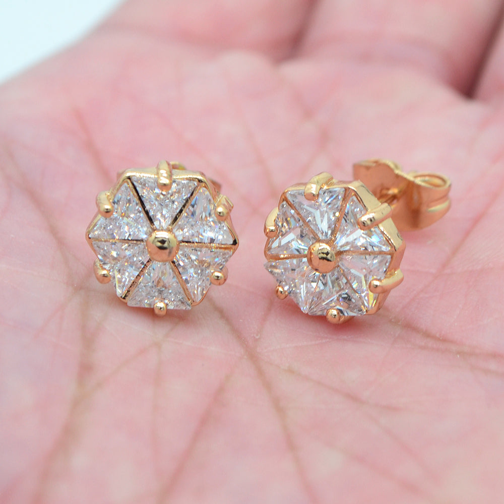 Wholesale Gold Plated Women Clear Zircon CZ Geometric Hexagon Stud Earrings Jewelry