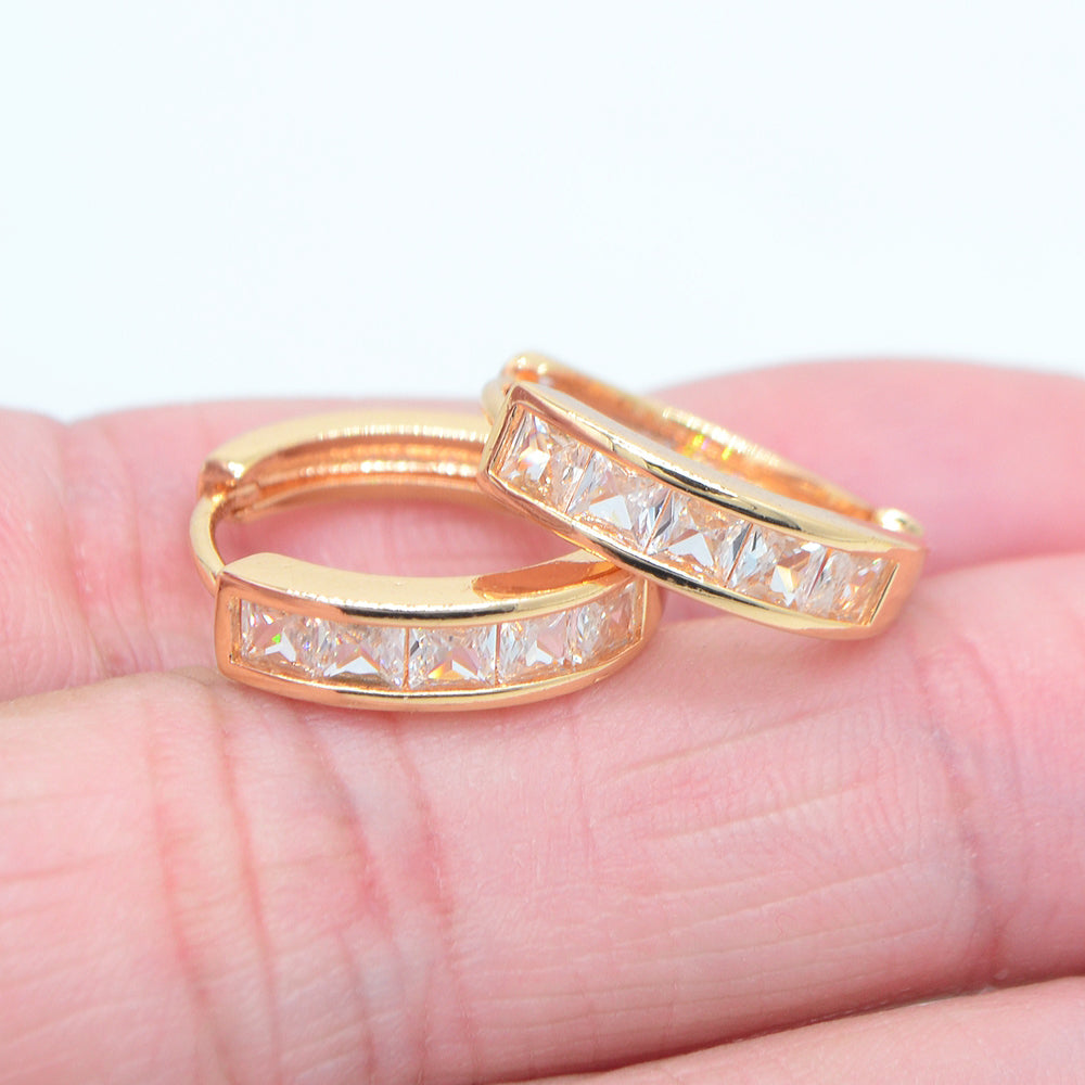 Wholesale Gold Plated Women Multicolor Zircon Hoop Huggie Earrings Jewelry