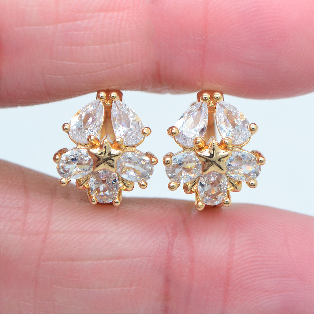 Wholesale Gold Plated Women Clear Zircon CZ Trendy Flower Huggie Earrings Jewelry