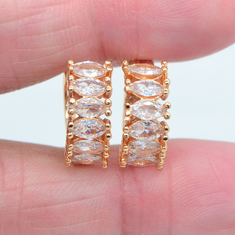 Wholesale Gold Plated Women Fashion Multicolor Zircon CZ Huggie Earrings Jewelry