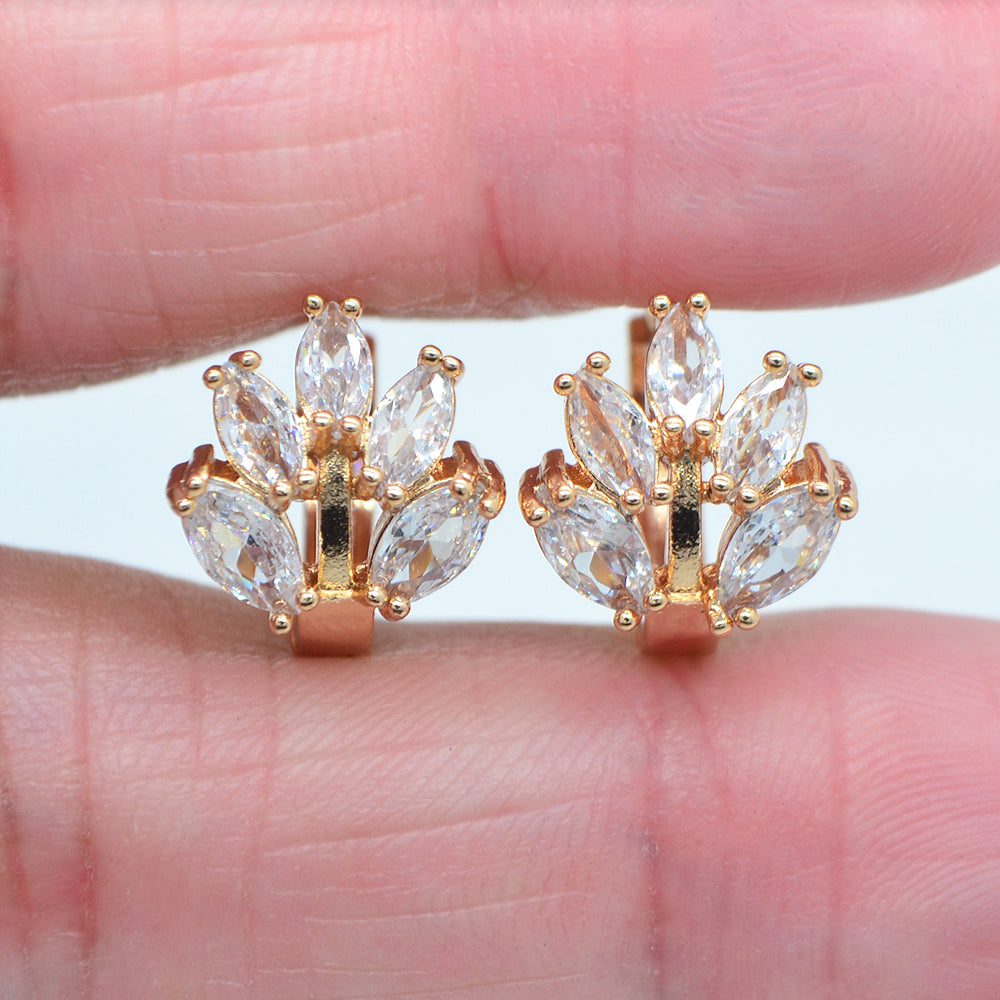 Wholesale Gold Plated Women Clear Zircon Leaf Huggie Earrings Jewelry