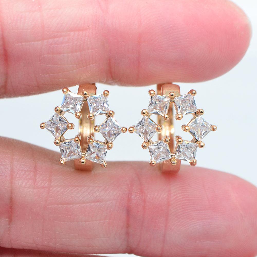 Wholesale Gold Plated Women Clear Zircon CZ Hexagram Huggie Earrings Jewelry