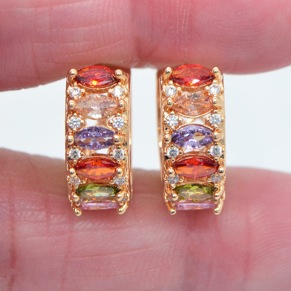 Wholesale Gold Plated Women Fashion Multicolor Zircon CZ Hoop Huggie Earrings Jewelry