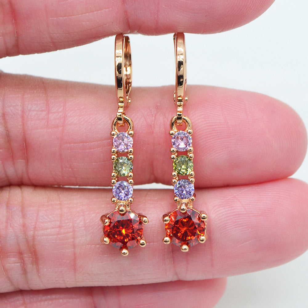Wholesale Gold Plated Women Multicolor Zircon CZ Round Drop Earrings Jewelry