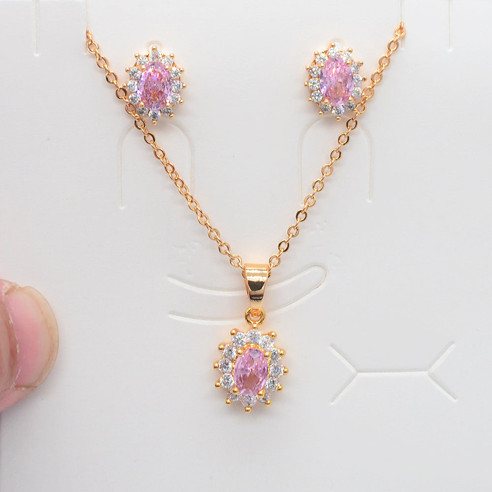 Wholesale Gold Plated Women Red Zircon CZ Oval Wedding Jewelry Set