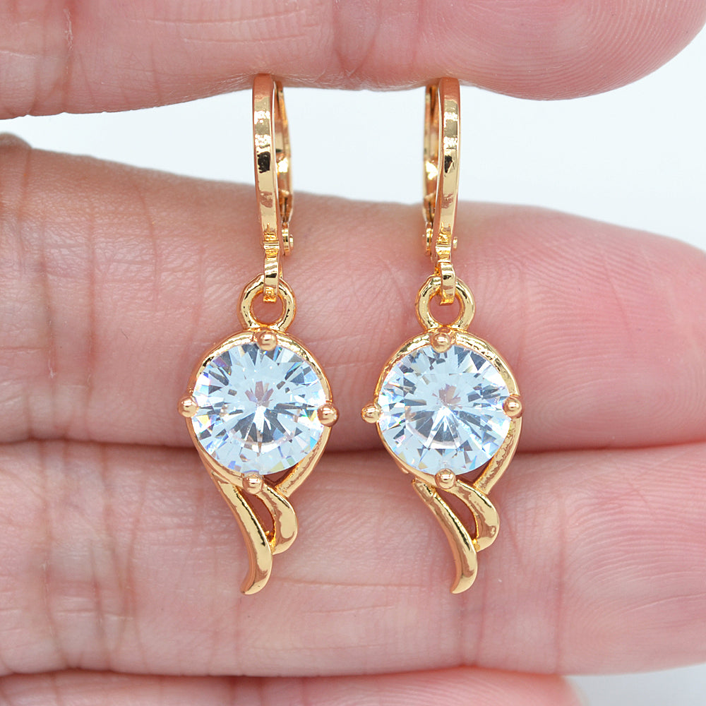 Wholesale Gold Plated Women Sparkly Clear Zircon CZ Dangle Earrings Jewelry