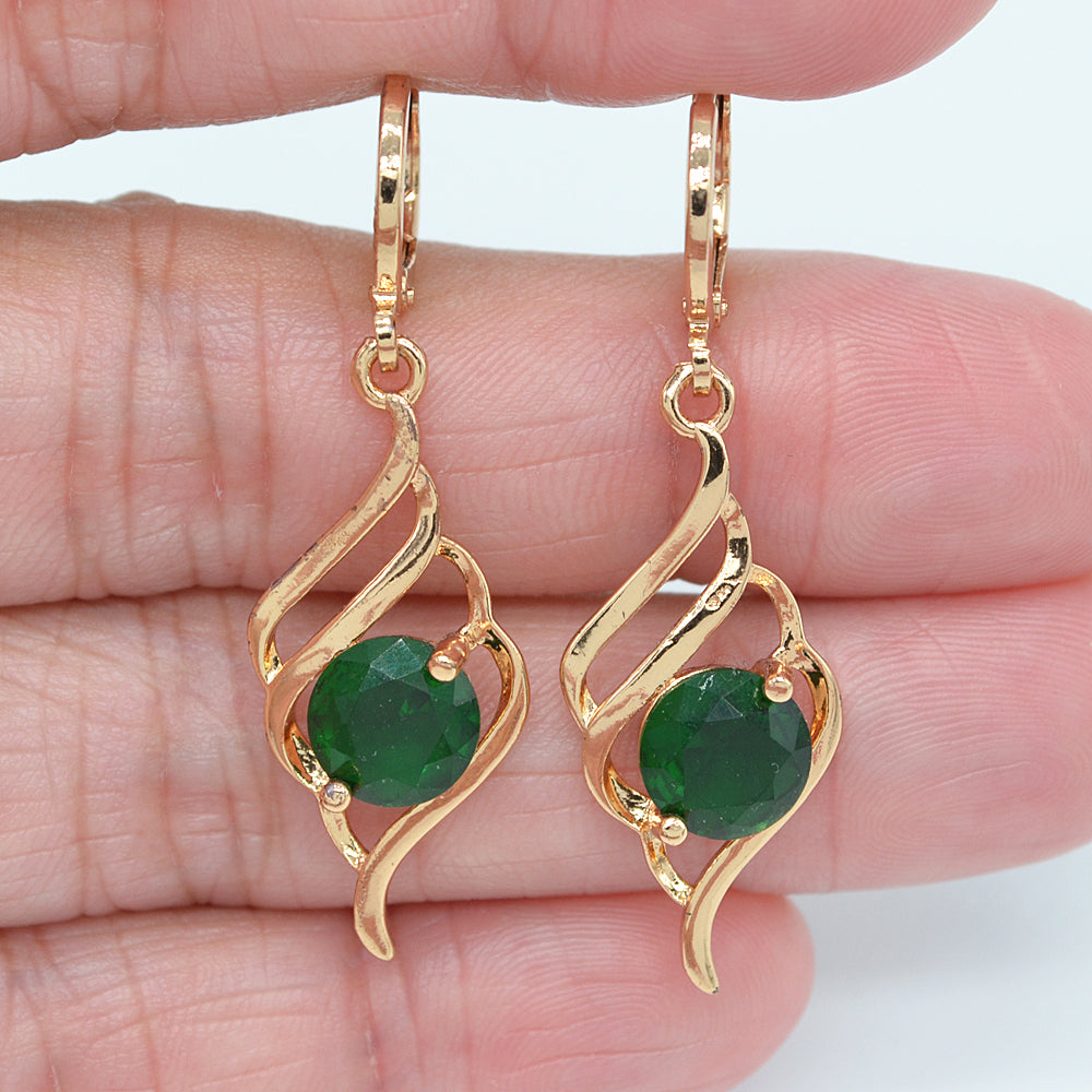 Wholesale Gold Plated Women Lake Blue Zircon CZ Water Drop Dangle Earrings Jewelry