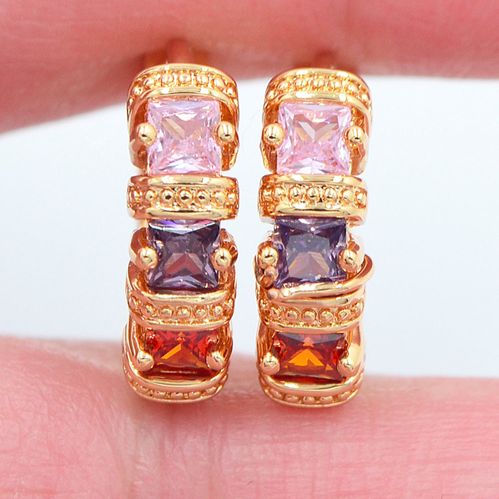 Wholesale Gold Plated Women Multicolor Zircon CZ Fashion Hoop Huggie Earrings Jewelry
