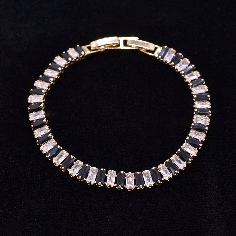 Wholesale Gold Plated Women Black White Zircon CZ Baguette Tennis Bracelet Jewelry