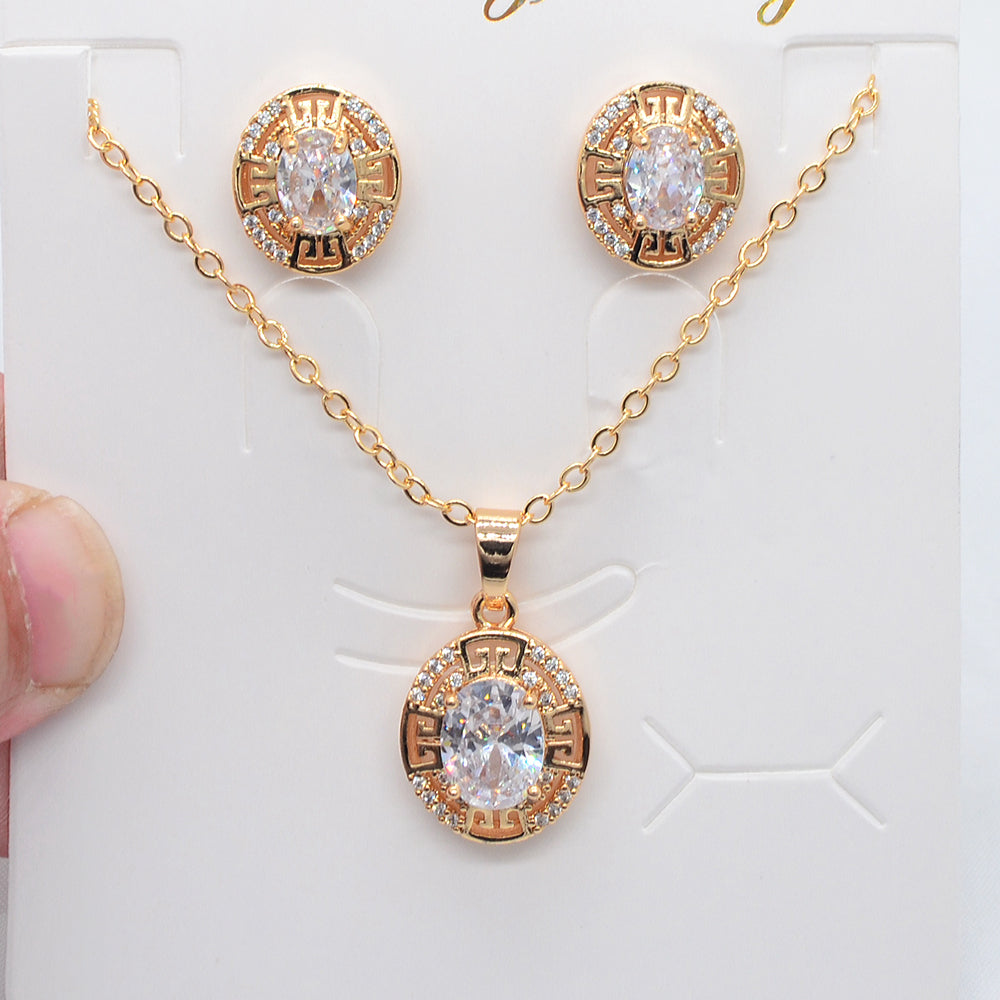 Wholesale Gold Plated Women Fashion Purple Zircon CZ Oval Jewelry Set