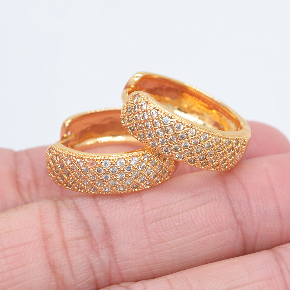 Wholesale Gold Plated Women Fashion Clear Pave Zircon CZ Hoop Huggie Earrings Jewelry