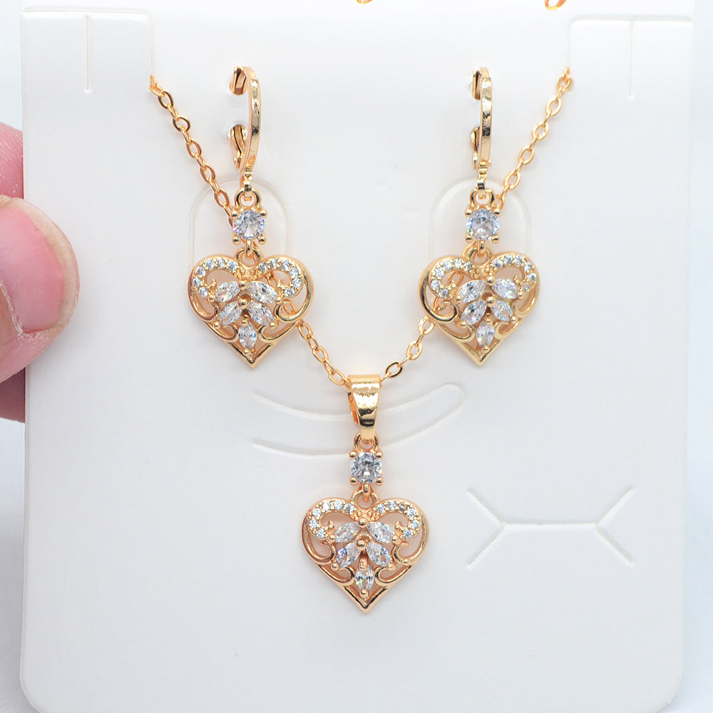 Wholesale Gold Plated Women Fashion Multicolor Zircon CZ Romantic Heart Wedding Jewelry Set