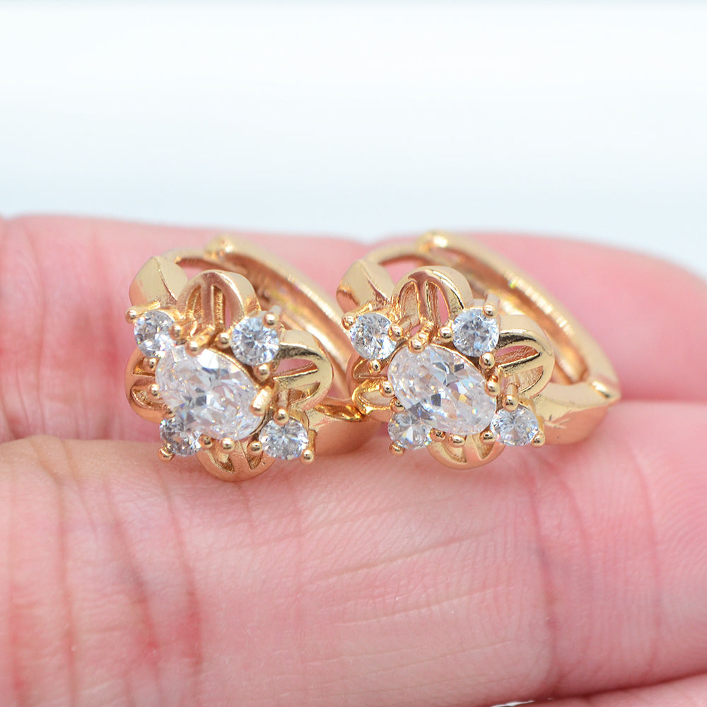 Wholesale Gold Plated Women Clear Zircon CZ Flower Huggie Earrings Jewelry