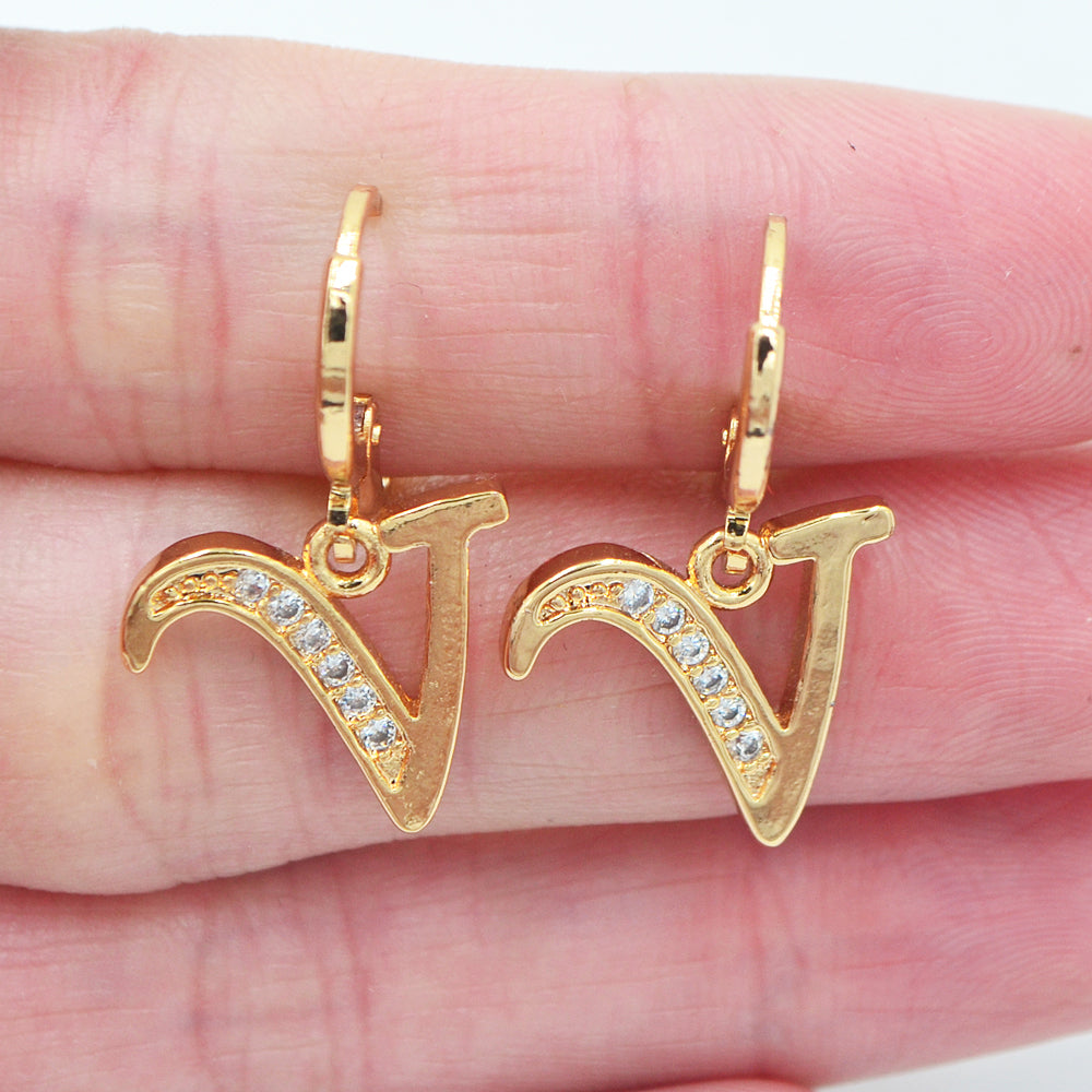 Wholesale Gold Plated Women Clear Zircon CZ Alphbet Letter A to Z Dangle Earrings Jewelry