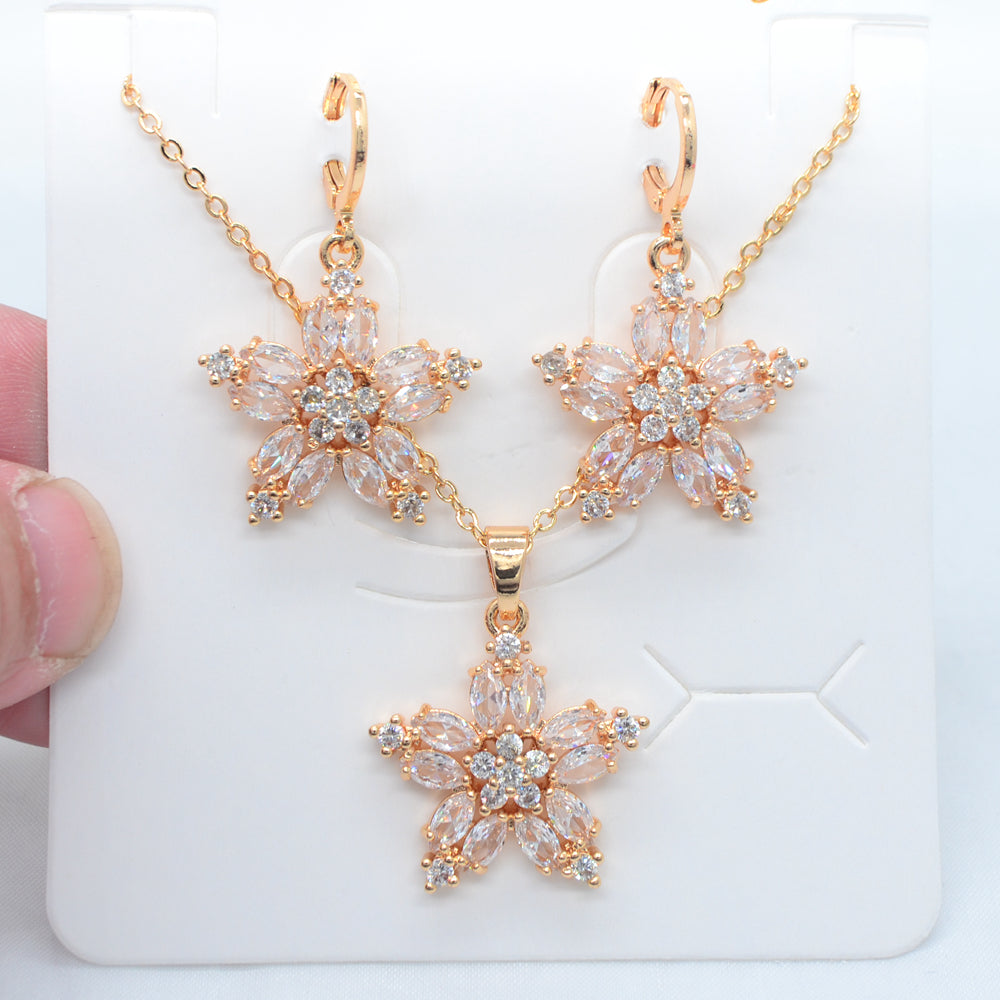 Wholesale Gold Plated Women Fashion Multicolor Zircon CZ Star Jewelry Set