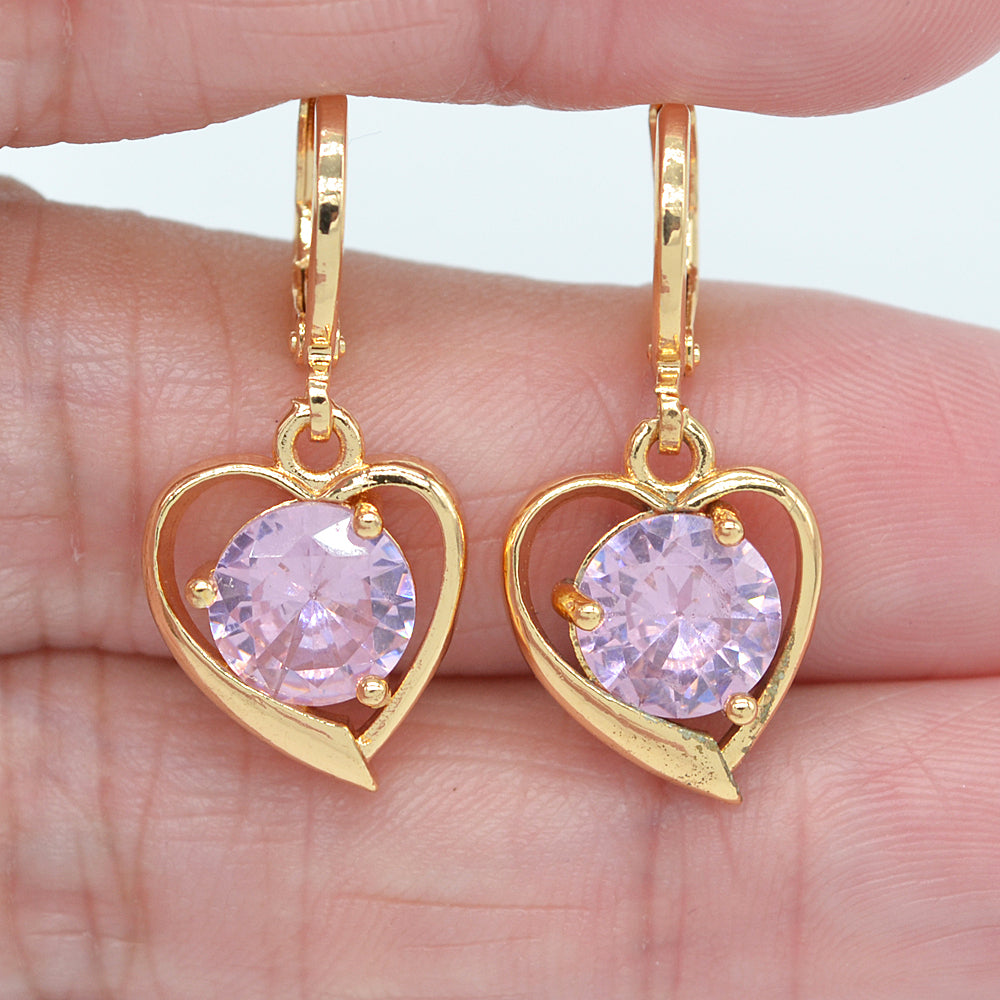 Wholesale Gold Plated Women Green Zircon CZ Heart Drop Earrings Jewelry