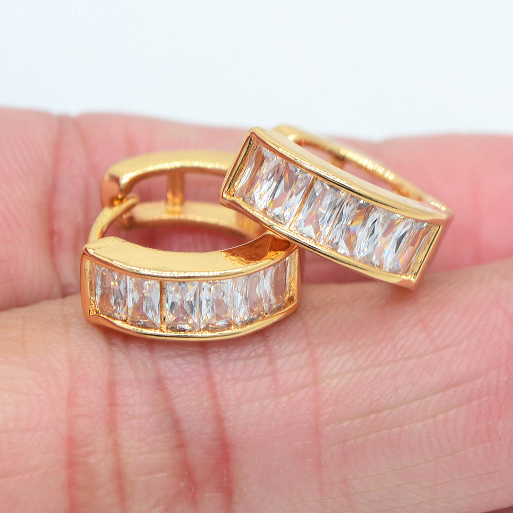 Wholesale Gold Plated Women Fashion Rainbow Zircon CZ Huggie Earrings Jewelry