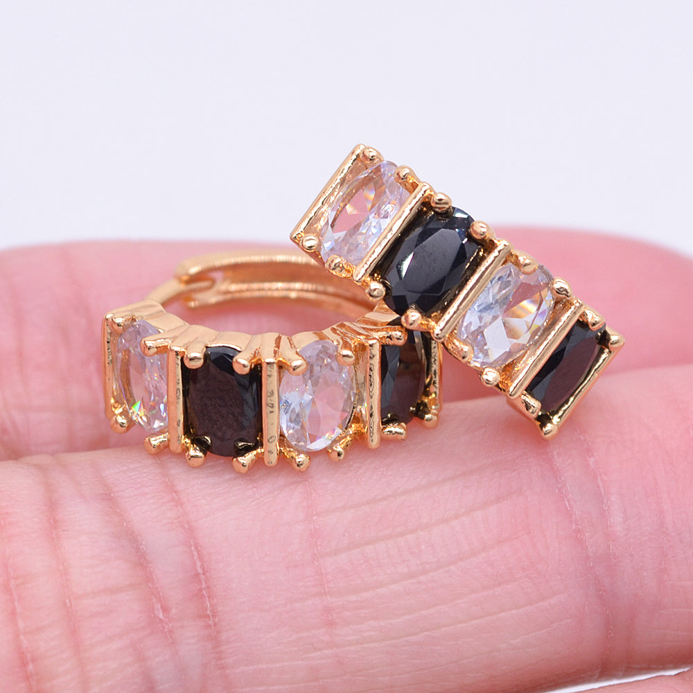 Wholesale Gold Plated Women Trendy Clear Zircon CZ Hoop Huggie Earrings Jewelry