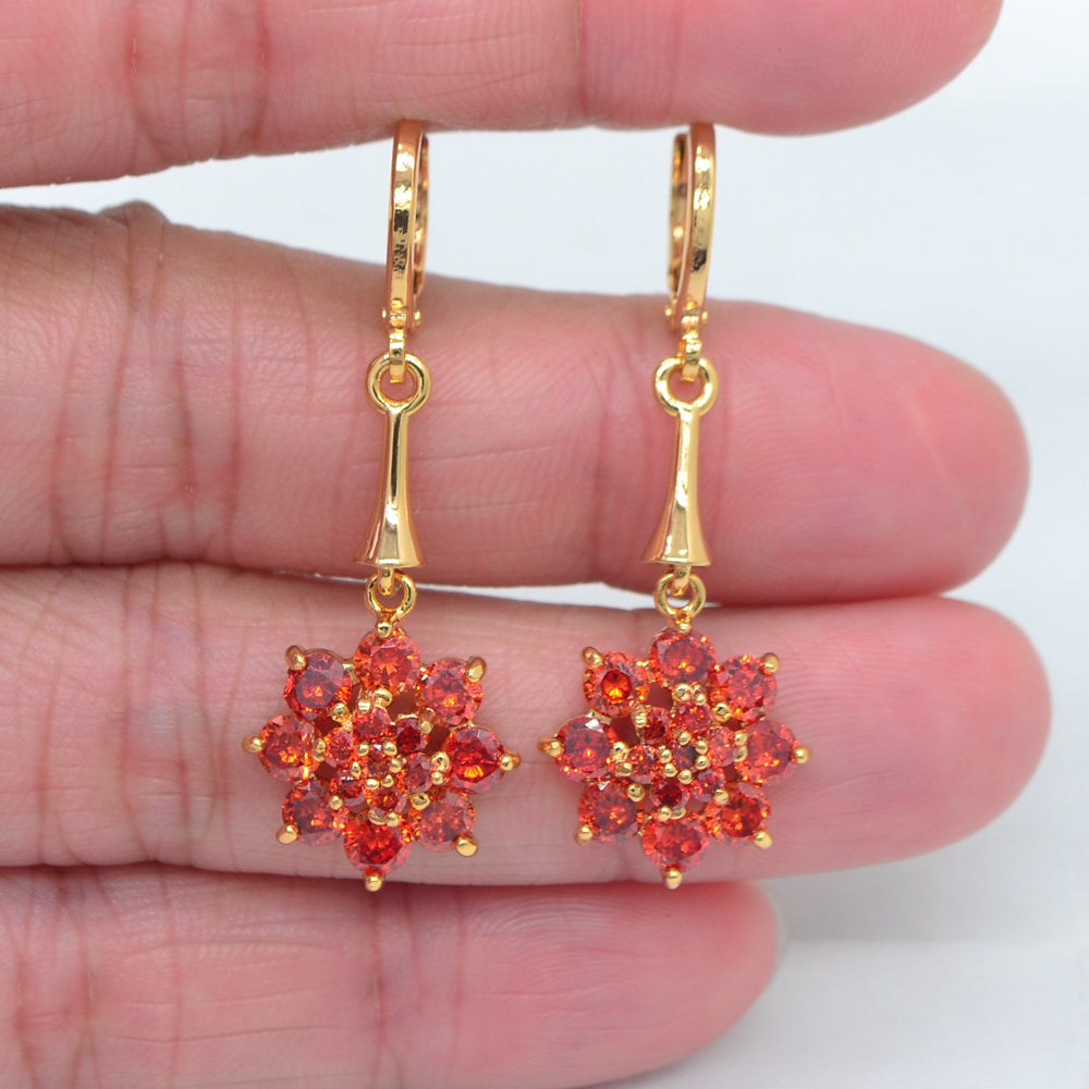 Wholesale Gold Plated Women Green Zircon CZ Blossom Flower Dangle Earring Jewelry