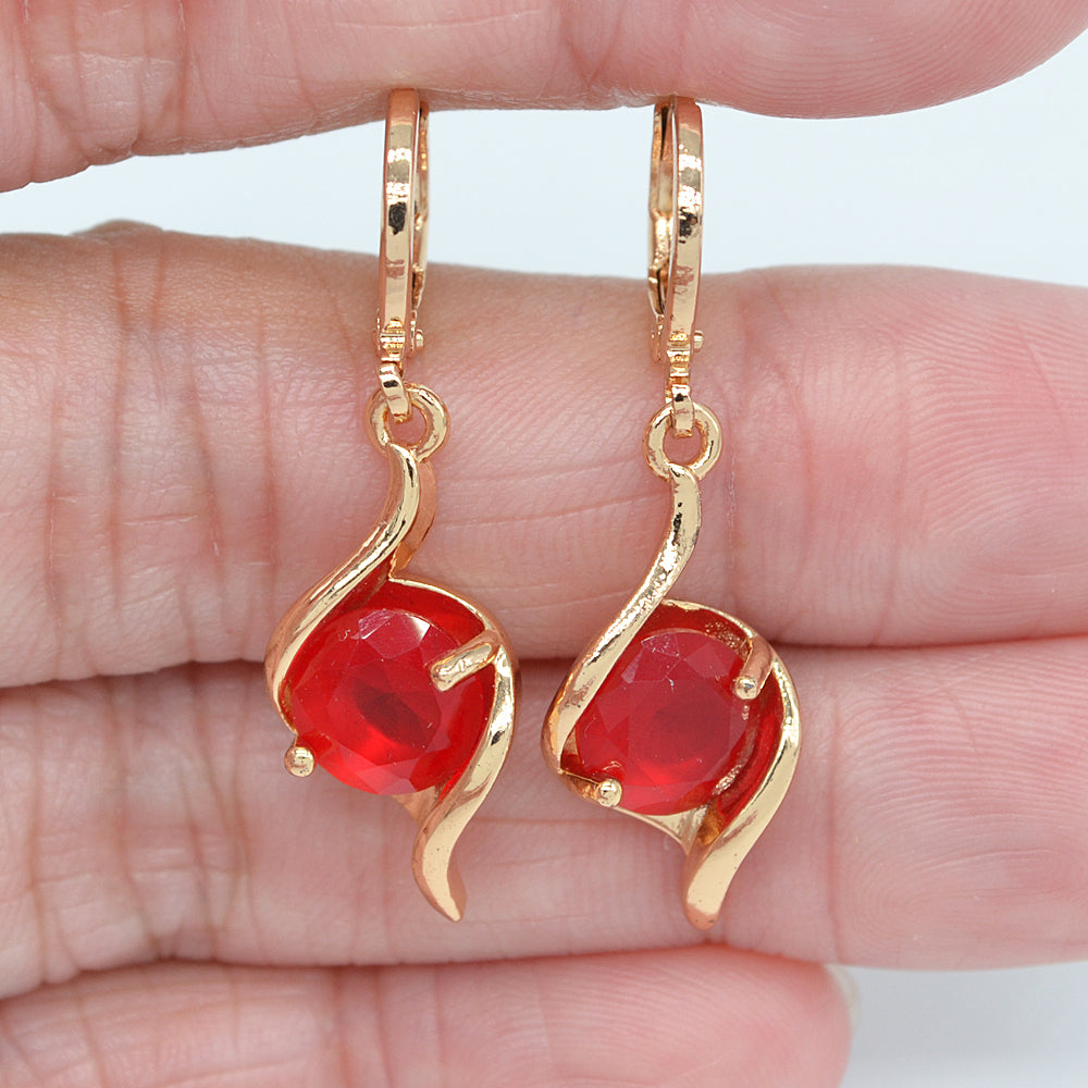 Wholesale Gold Plated Women Simple Blue Zircon CZ Heart Dangle Earrings Jewelry