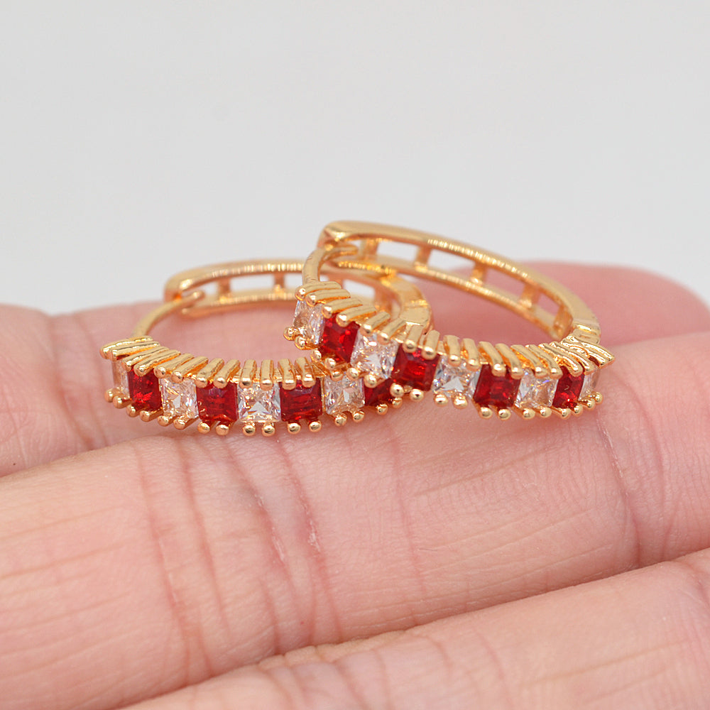 Wholesale Gold Plated Women Green White Zircon CZ Hoop Huggie Earrings Jewelry