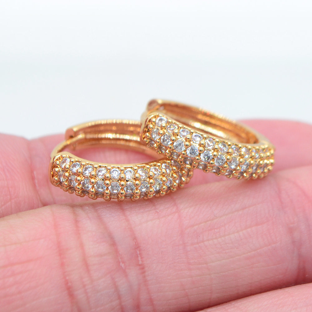Wholesale Gold Plated Women Trendy Clear Pave Zircon CZ Hoop Huggie Earrings Jewelry