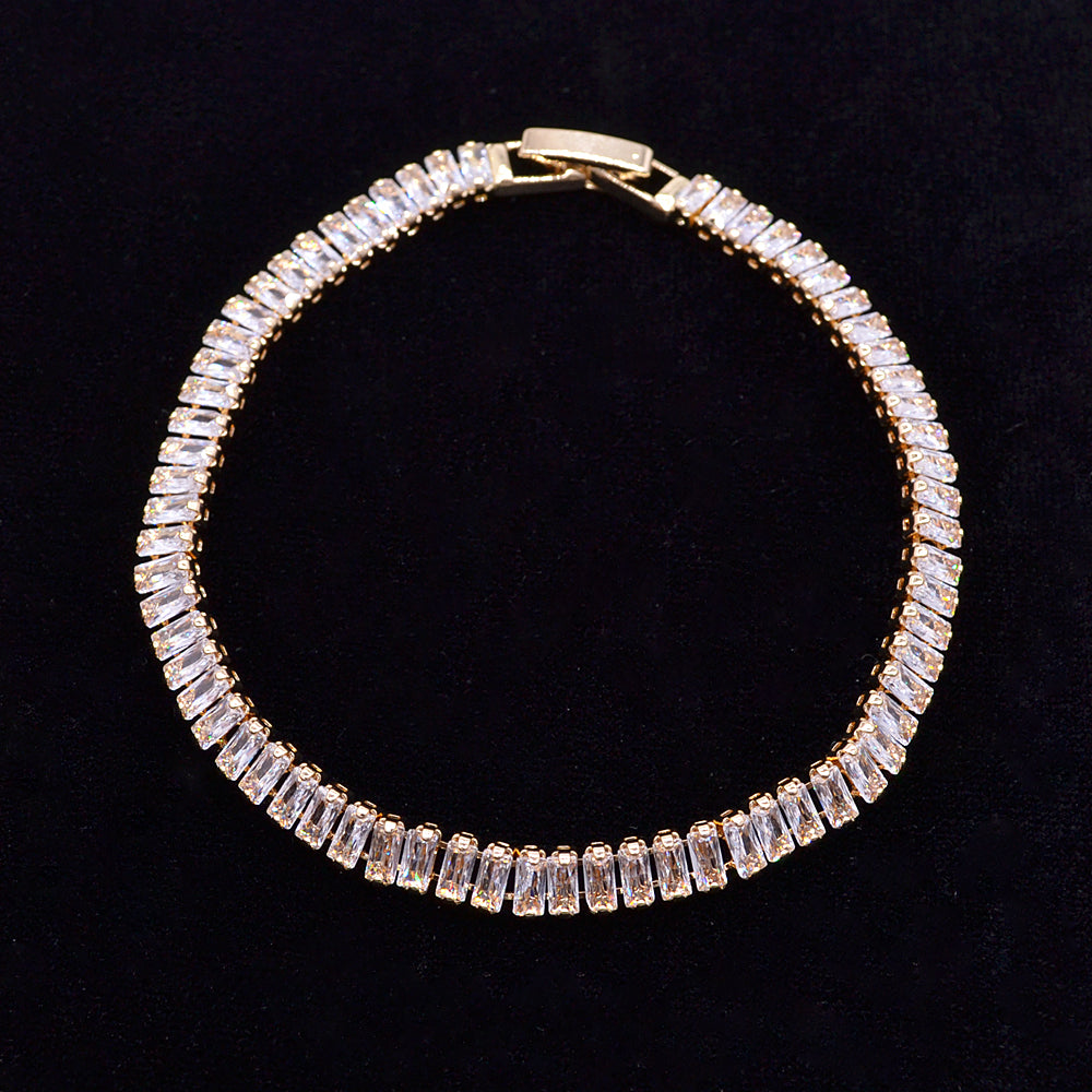 Wholesale Gold Plated Women Clear Zircon CZ Fashion Baguette Tennis Bracelet Jewelry