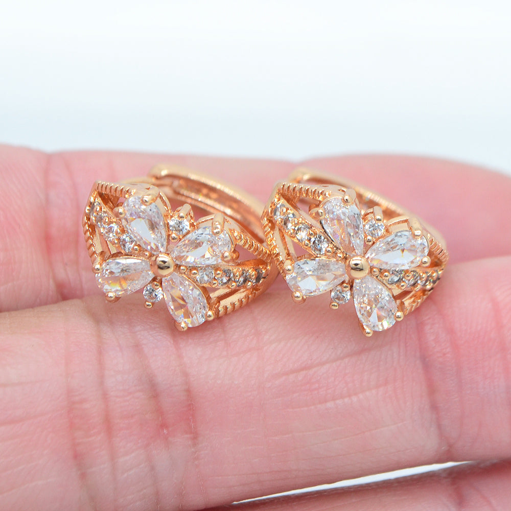 Wholesale Gold Plated Women Clear CZ Zircon Butterfly Huggie Earrings Jewelry