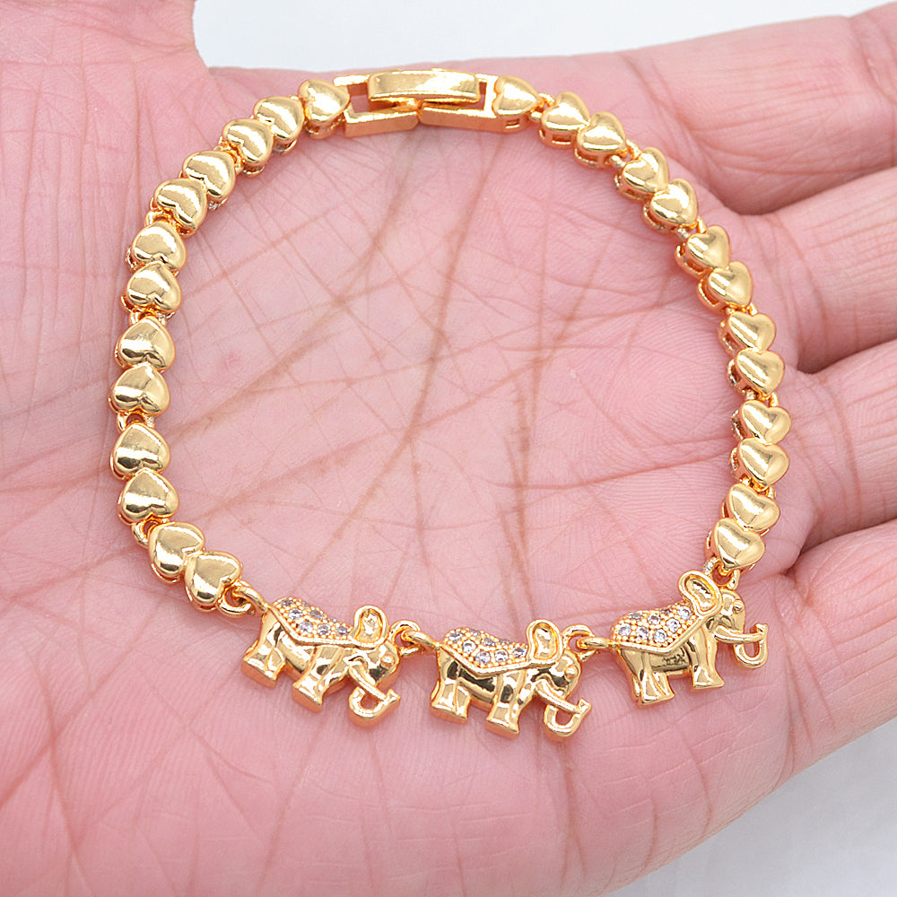 Wholesale Gold Plated Women Clear Zircon CZ Fashion Elephants Charm Bracelet Jewelry