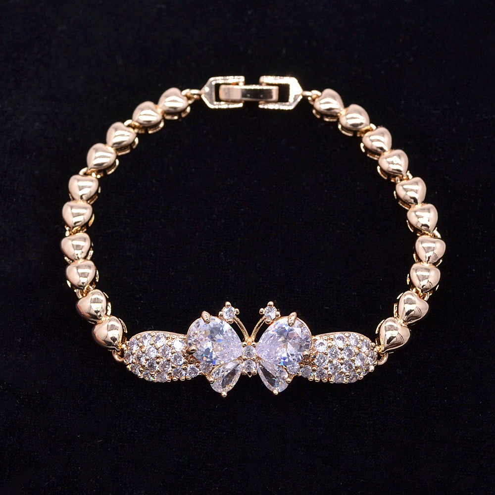 Wholesale Gold Plated Women Clear Zircon CZ Butterfly Charm Bracelet Jewelry