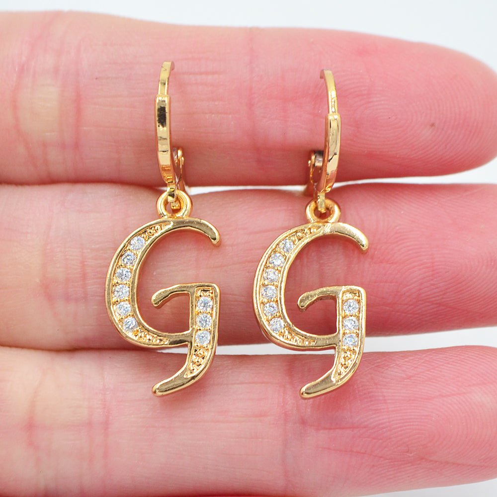Wholesale Gold Plated Women Clear Zircon CZ Alphbet Letter A to Z Dangle Earrings Jewelry