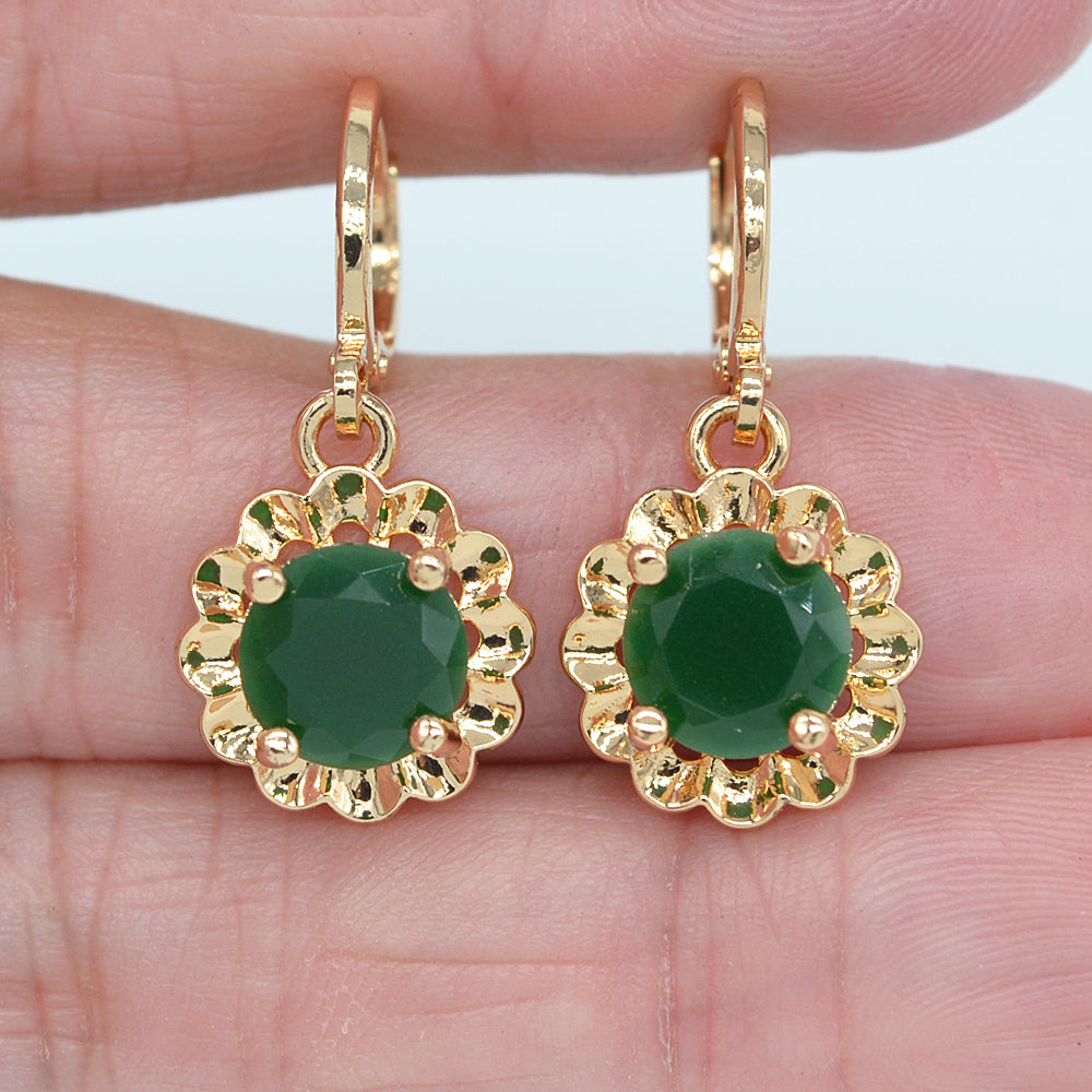 Wholesale Gold Plated Women Clear Zircon CZ Flower Dangle Earrings Jewelry