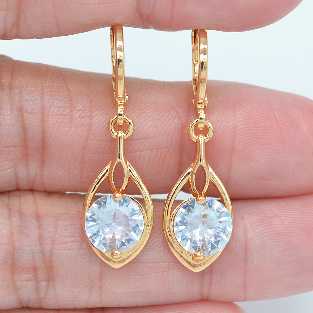 Wholesale Gold Plated Women Jade Green Zircon CZ Teardrop Dangle Earrings Jewelry