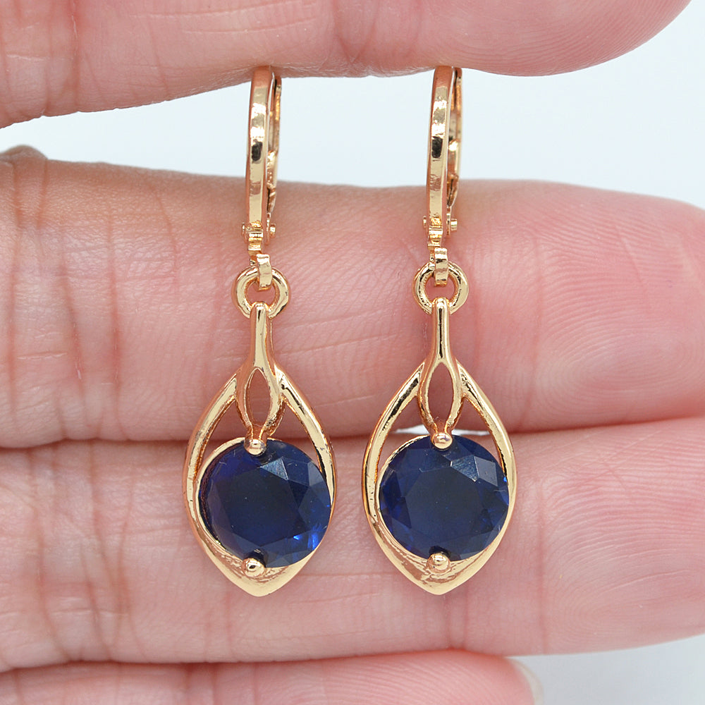 Wholesale Gold Plated Women Jade Green Zircon CZ Teardrop Dangle Earrings Jewelry