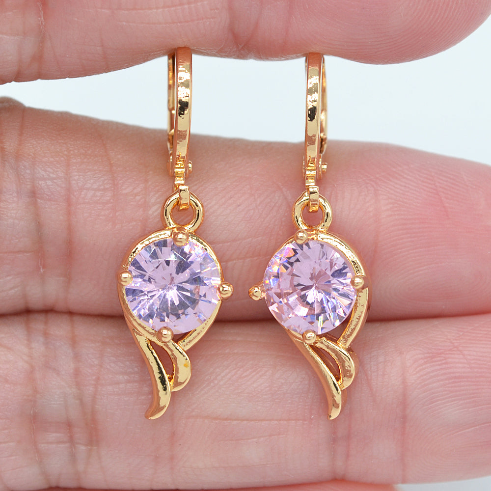 Wholesale Gold Plated Women Sparkly Clear Zircon CZ Dangle Earrings Jewelry