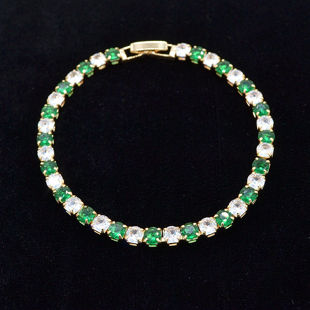 Wholesale Gold Plated Women Green White Zircon CZ Tennis Bracelet Jewelry