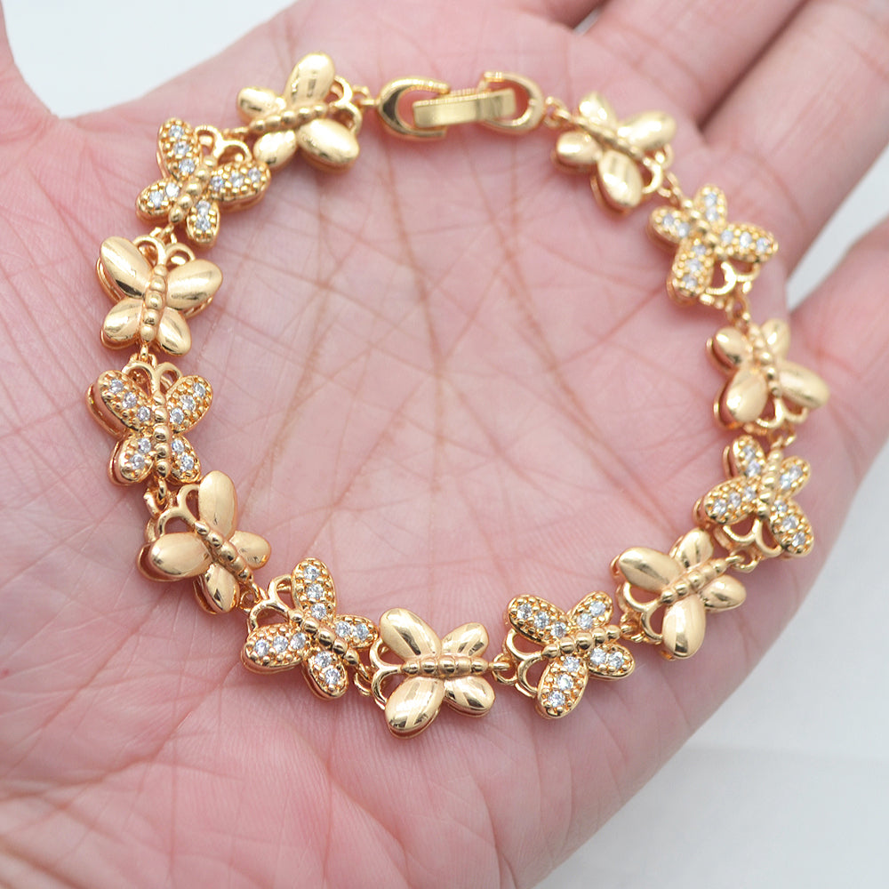Wholesale Gold Plated Women Clear Zircon CZ Fashion Butterflies Link Bracelet Jewelry