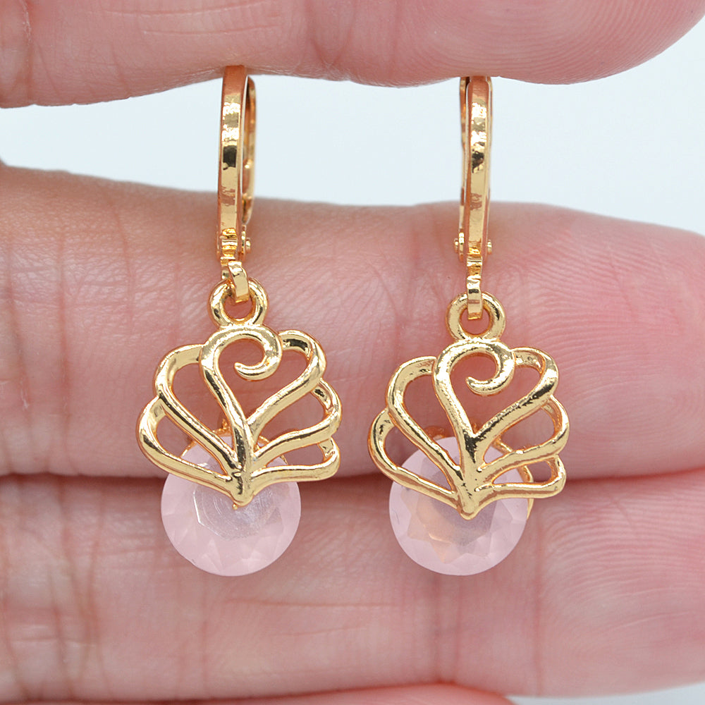 Wholesale Gold Plated Women Clear Zircon CZ Hollow Flower Dangle Earrings Jewelry