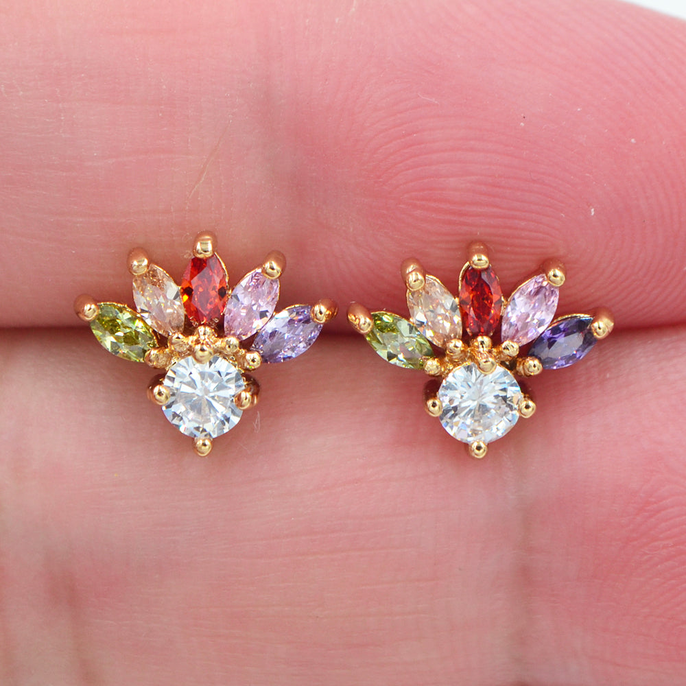 Wholesale Gold Plated Women Multicolor Zircon CZ Tail Stud Earrings Jewelry