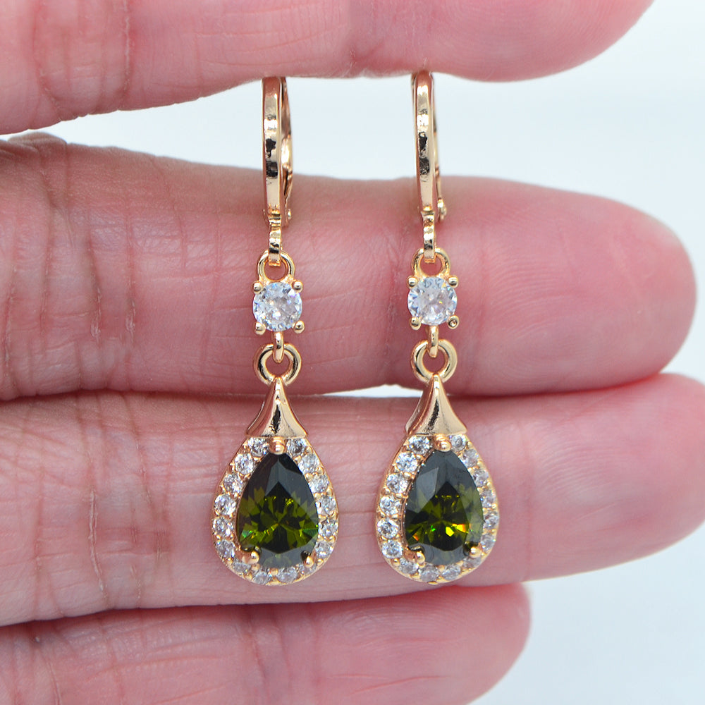 Wholesale Gold Plated Women Purple Zircon CZ Teardrop Dangle Earring Jewelry