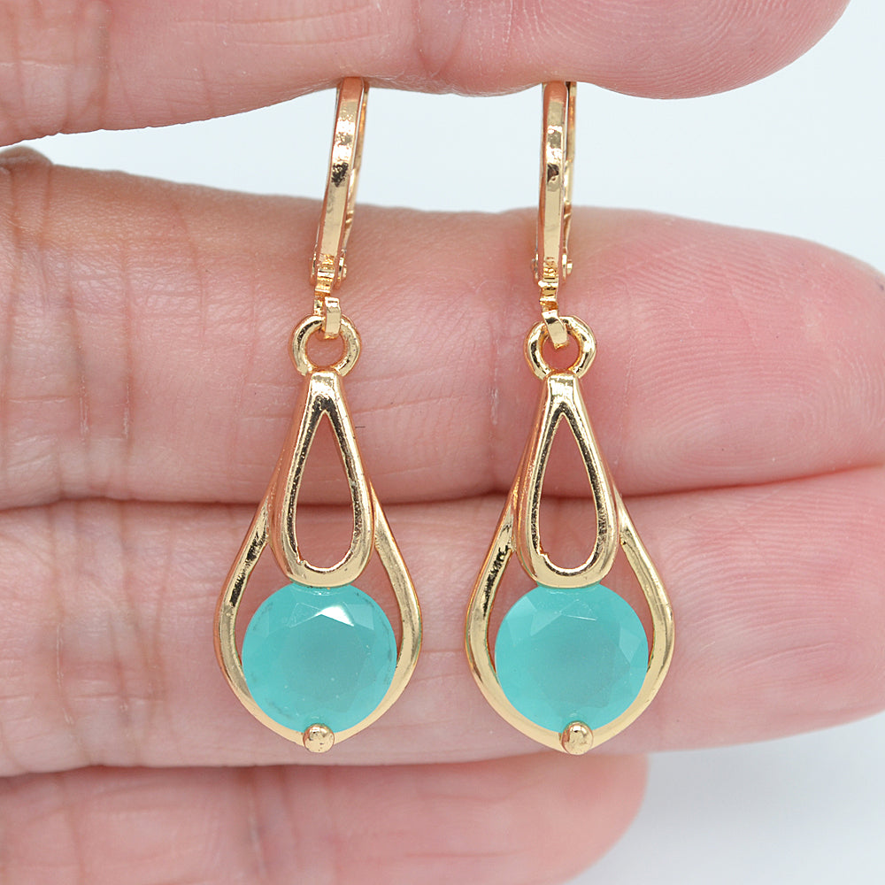 Wholesale Gold Plated Women Lake Blue Zircon CZ Teardrop Dangle Earrings Jewelry