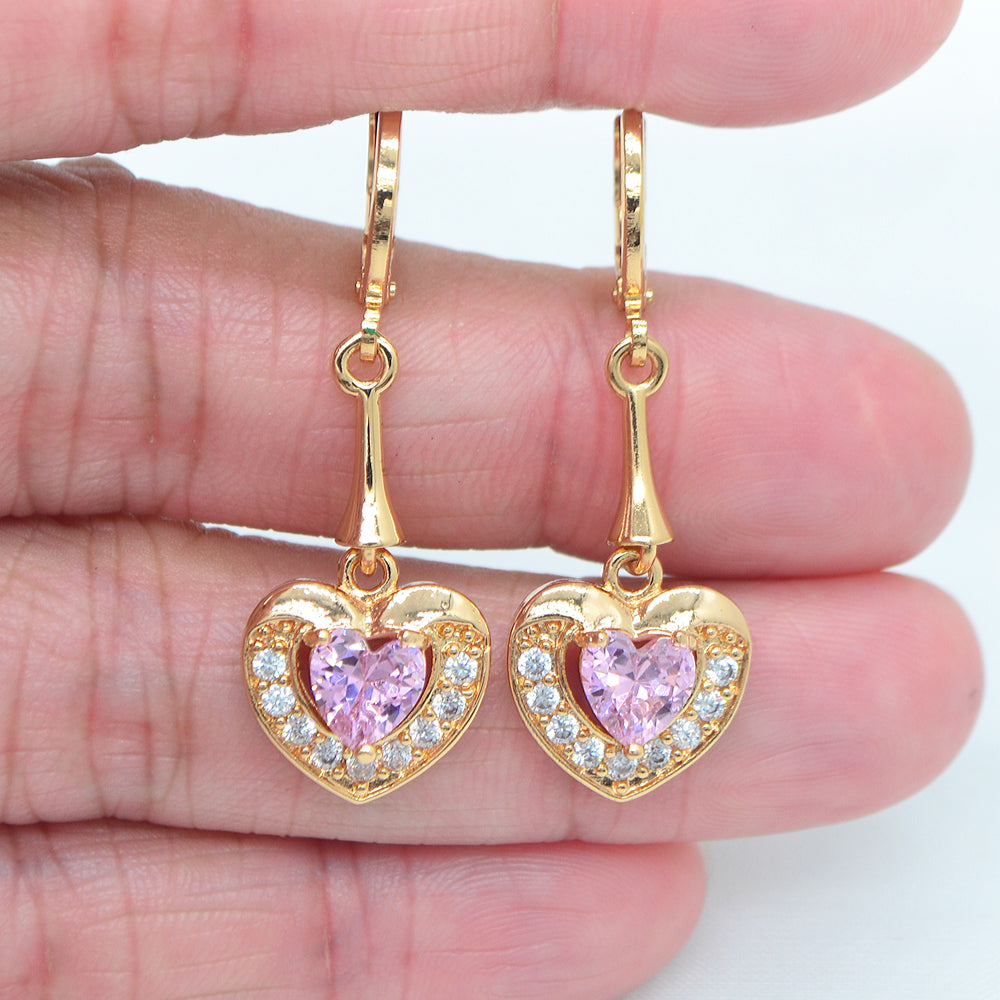 Wholesale Gold Plated Women Clear Zircon CZ Heart Dangle Earring Jewelry