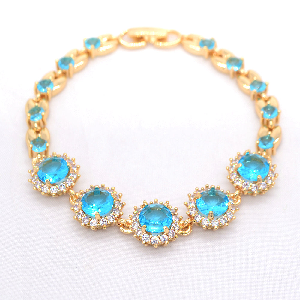 Wholesale Gold Plated Women Luxury Green Zircon CZ Halo Round Charm Bracelet Jewelry