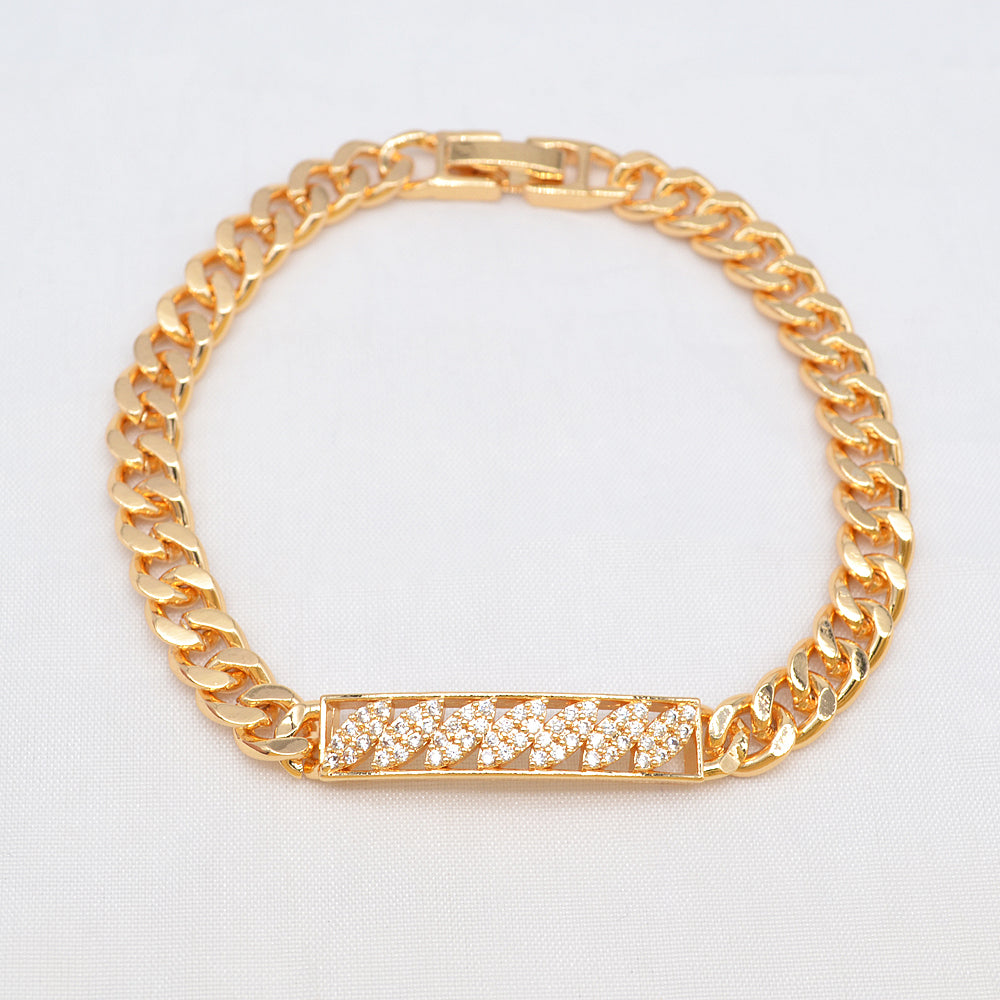 Wholesale Gold Plated Women Clear Zircon CZ Stylish Rectangle Charm Bracelet Jewelry