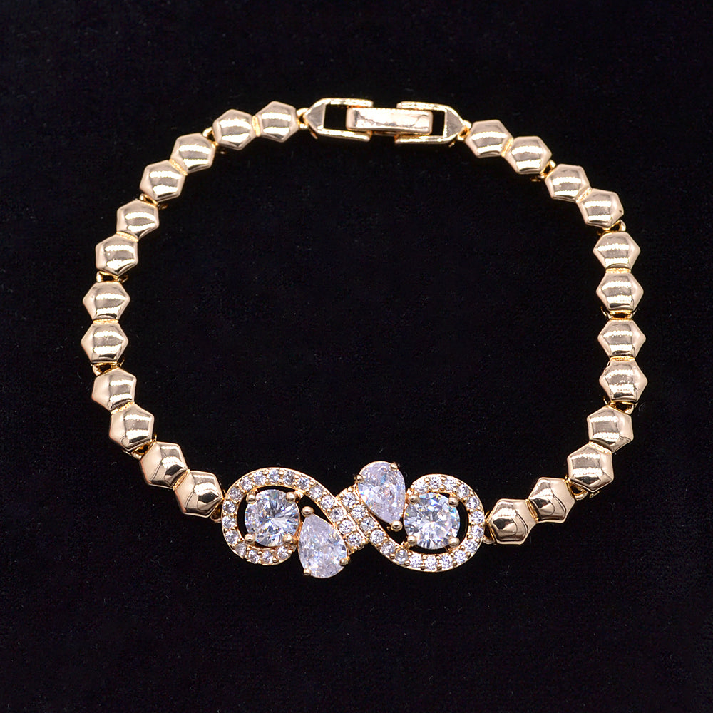 Wholesale Gold Plated Women Multicolor Zircon CZ Twist Knot Charm Bracelet Jewelry